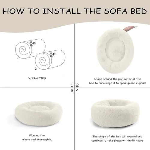 Miniatura 5 de Bunlitent Cama para perro de 23 pulgadas, cama calmante antiansiedad para perros pequeños, cama de dona, cálida, acogedora, suave, linda, redonda