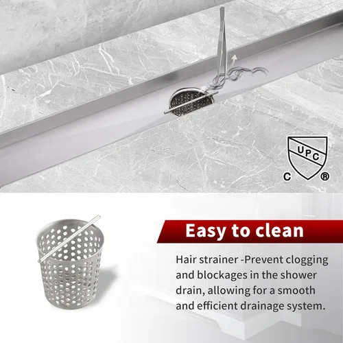 Miniatura 2 de Sharp-tec Drenaje de ducha lineal, drenaje de ducha de 24 pulgadas con cubierta de patrón extraíble, drenaje rectangular de acero inoxidable 304