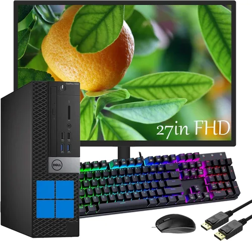 Dell OptiPlex 7040 SFF PC de escritorio con monitor LCD FHD de 27 pulgadas, escritorio 7040 SFF Intel Core i5-6th, 16 GB de RAM, SSD de 512 GB,