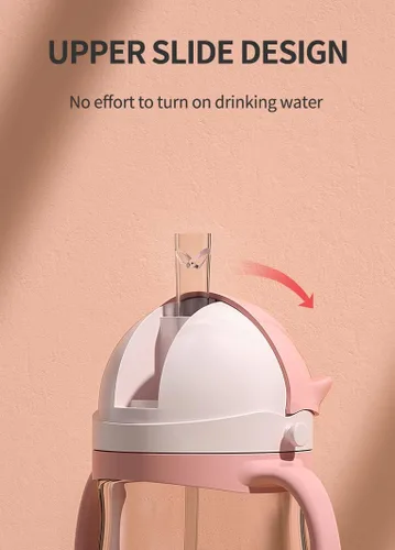 Miniatura 4 de Oberni Vasos para beber a prueba de fugas, botella de agua de doble sellado sin derrames, con popote pesado y mango antideslizante para niños de 1 a