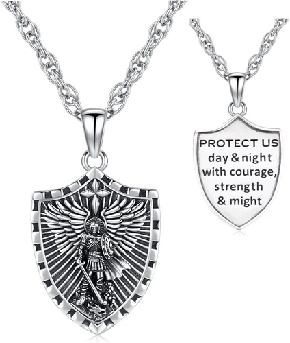 Aniu Collar de plata de ley S925 de San MiguelSan CristópaloSan BenitoSan Jesús para hombres y mujeres, arcángel, RaguelUriel, colgante de amuleto