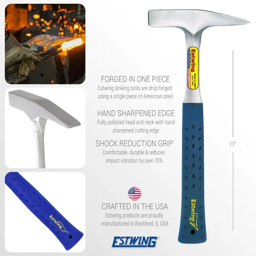 Miniatura 5 de ESTWING Tinner's Hammer - Martillo de chapa metálica de 12 onzas fabricado en Estados Unidos con construcción de acero forjado y agarre de reducción