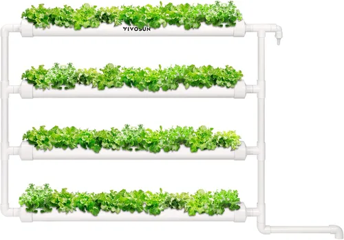 VIVOSUN Kit de cultivo hidropónico montado en la pared, 1 capa, 36 sitios de plantas, 4 tubos de PVC-U de grado alimenticio, sistema de plantación