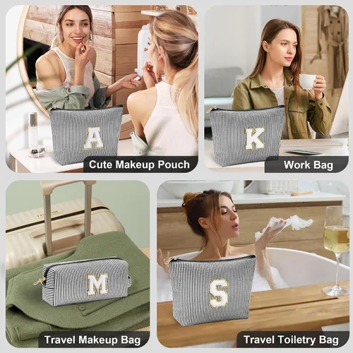 Miniatura 6 de YOOLIFE Regalos del Día de la Madre para Mujeres, Bolsa de Maquillaje con Iniciales, Bolsa de Maquillaje para Viaje, Bolsa de Maquillaje Negro