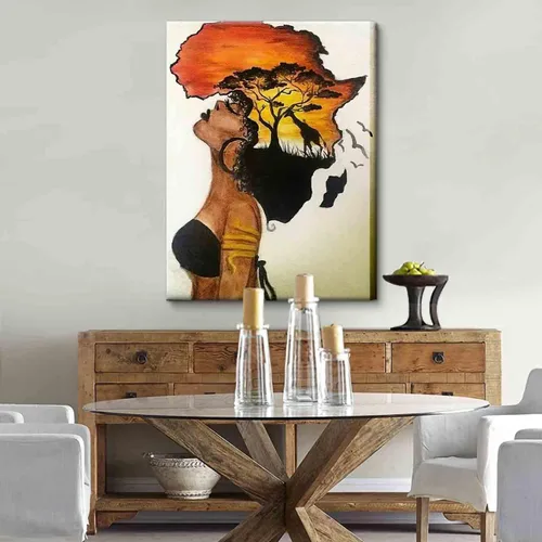Miniatura 5 de Arte de pared enmarcado afroamericano, póster de mujer africana nostálgica, pintura en lienzo, niña negra, abstracto, puesta de sol, paisaje