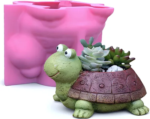 awcnilacav Molde de silicona para maceta de tortuga para suculentas, de resina, para plantas, animales, maceta, figuritas de jardín, decoración al