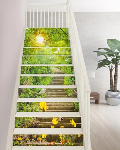 Miniatura 11 de FLFK Calcomanías para escaleras - Adhesivos para escaleras tipo pela y pega, Calcomanías para elevadores de escalera estilo cascada autoadhesivas