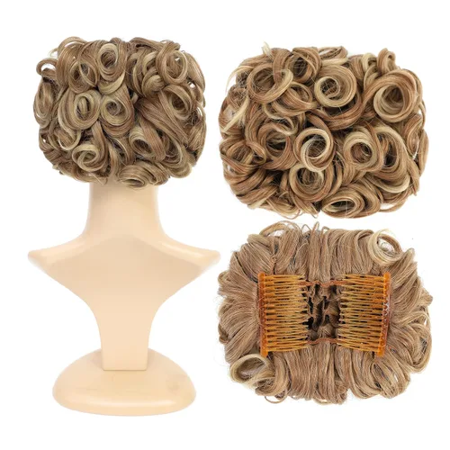 Miniatura 9 de SWACC Extensión de moño corto rizado desordenado, fácil de estirar, peines para el cabello, extensión de cola de caballo con clip, coletero, Marrón