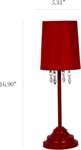 Miniatura 2 de Simple Designs LT3018-RED - Lámpara de mesa con pantalla de tela y cuentas acrílicas colgantes, color rojo, 17.00 x 6.00 x 6.00 pulgadas