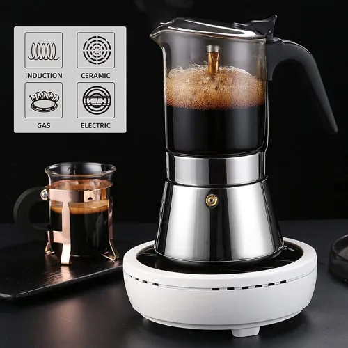 Miniatura 3 de Máquina de café expreso con tapa de cristal y acero inoxidable, cafetera italiana clásica, olla Moka - 4/6/9 tazas, 12.2 fl oz/12.7oz/9 tazas
