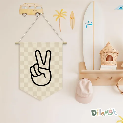 Miniatura 5 de Banderín de Lino con Signo de Paz a Cuadros para Decoración, Bandera Colgante de Pared para Sala de Juegos, Habitación de Niños, Guardería, Sala