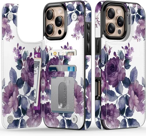Miniatura 152 de FUNMIKO Funda tipo cartera para iPhone 13 con tarjetero, bloqueo RFID, protección de grado militar y obras de arte impresas con rayos UV, cierre