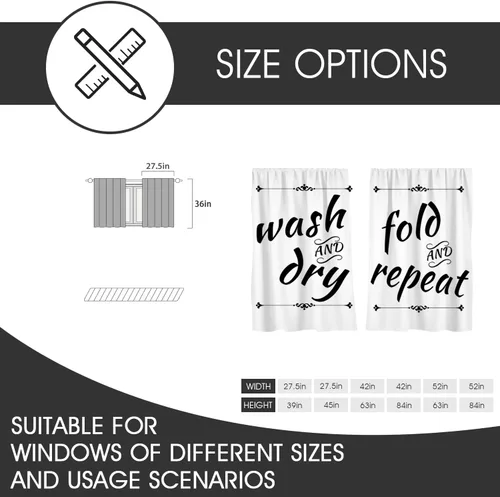 Miniatura 5 de zokyer Cortinas de cocina en blanco y negro con frases de lavado con palabras impresas en seco, divertidas, simples, pequeñas, cortas, 27.5 pulgadas