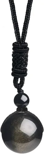 Miniatura 24 de iSTONE Collar unisex con dije de cuentas redondas auténticas, cadena de cuerda negra de 24 pulgadas para hombres y mujeres