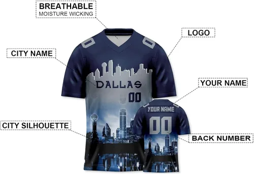 Miniatura 2 de Camiseta de fútbol personalizada con diseño de ciudad y horizonte nocturno, regalos para hombres, mujeres, jóvenes, número de nombre, moda, día