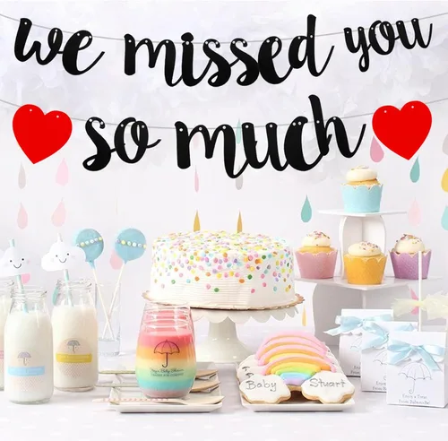 Miniatura 5 de Cartel de bienvenida para el hogar con texto en inglés "We Missed You So Much", con purpurina negra con texto en inglés "Happy Friendsgiving