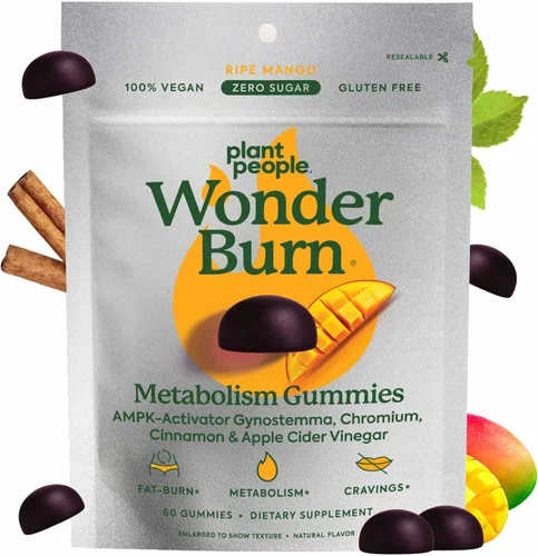 Plant People WonderBurn - Gomitas para controlar el metabolismo y los antojos, cero azúcar, sabor a mango maduro (60 unidades)
