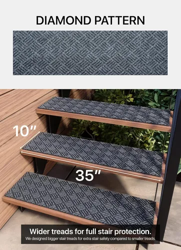 Miniatura 3 de FINEHOUS Peldaños de escalera para exteriores, antideslizantes, 35 x 10 pulgadas (paquete de 6), peldaños de alfombra con respaldo de goma