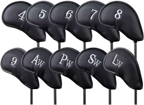 Scott Edward 12pcs Thick Synthetic PU Leather Golf Iron Head Covers Set Headcovers Protective Cover with Embroidered Number Tags Fit Most Brands
