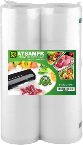 Paquete de 2 rollos de 8 x 50 bolsas de alimentos selladoras al vacío sin BPA, resistentes, ideales para almacenamiento de aspiradora o cocción al