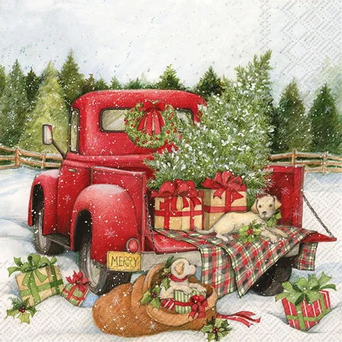 IHR Ideal Home Range Servilletas de papel navideñas de 3 capas, 20 unidades, 6.5 x 6.5 pulgadas, entrega de Navidad Christmas Delivery