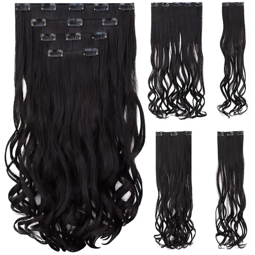 Miniatura 11 de Extensión de cabello negro oscuro, extensiones de cabello con clip, de 18 pulgadas, ondulado, sintético, 5.5 onzas, HSPCYGG de 22 pulgadas, cabello