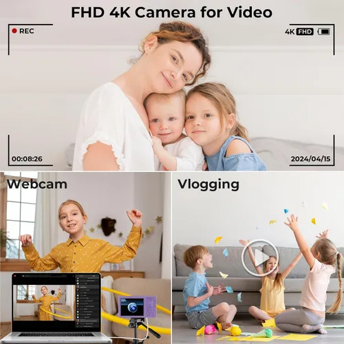 Miniatura 3 de Cámara digital, cámara de enfoque automático 4K para fotografía con tarjeta de 64GB, cámara digital compacta portátil de 44MP para adolescentes