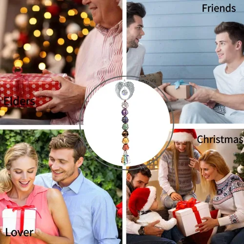 Miniatura 6 de Adornos colgantes de cristal hechos a mano para ventana de automóvil, 7 chakras, decoración del hogar, adorno de Feng Shui, adorno de yoga, Ángel