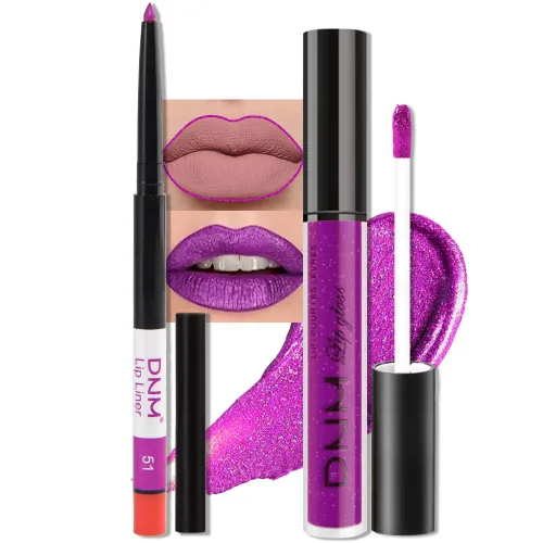 Miniatura 59 de evpct 2 Piezas Lápiz Labial Líquido Verde Esmeralda con Brillo Glitter, Brillo Labial Tinte y Delineador de Labios Retráctil, Set de Maquillaje