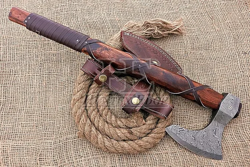 Miniatura 2 de HUNTEX - Patrón único de torsión forjado a mano de acero de damasco de 21 pulgadas de largo, mango envuelto en cuero de nogal, maquinilla de afeitar