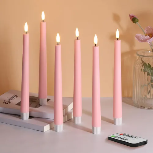 Miniatura 12 de Eywamage Juego de 6 velas cónicas sin llama rojas con control remoto, parpadeantes con batería LED de cera para decoración del hogar Rojo