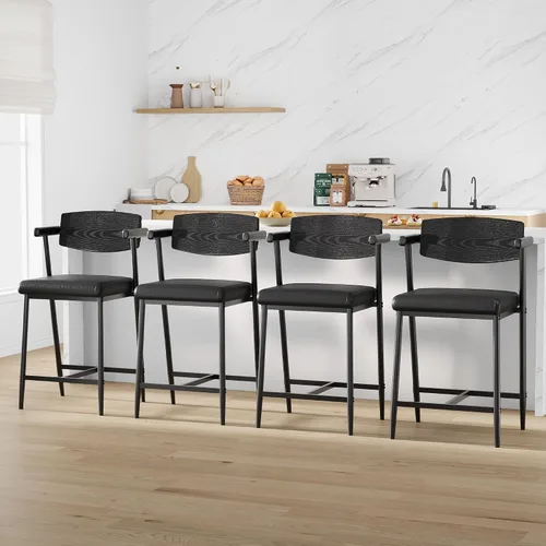 Miniatura 12 de IDEALHOUSE Juego de 2 taburetes de bar de altura de mostrador con brazos, taburetes de bar tapizados de 26 pulgadas con respaldo, asiento más ancho
