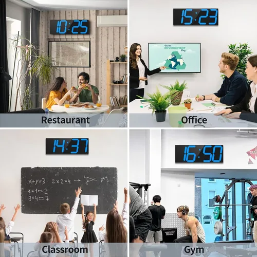 Miniatura 8 de CHKOSDA Reloj de pared digital automático de 18.7 pulgadas, reloj de pared LED con pantalla grande, reloj multifunción con alarma y temporizador