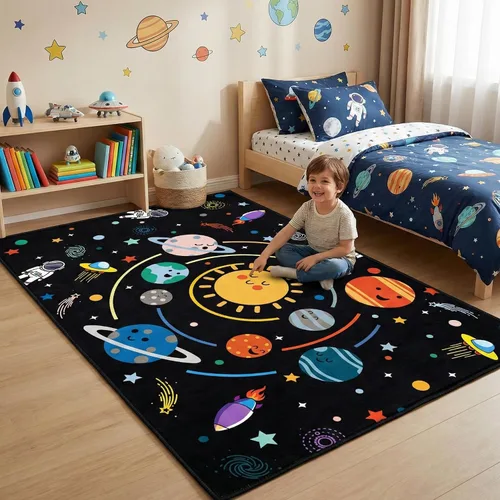 Miniatura 25 de Alfombra espacial para habitación de niños, alfombra de galaxia para niños, alfombras espaciales para dormitorio de niños, decoración