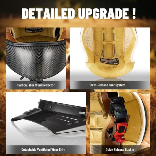 Miniatura 4 de LEM Casco Retro de Motocross en Fibra de Carbono, Casco Integral de Motocicleta para Todoterreno DOT para Hombres, Casco de Motocicleta Vintage