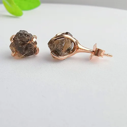 Miniatura 113 de Aretes de piedra preciosa natural en bruto con oro rosa sobre plata de ley 925, 6 a 0.276 in, regalo de piedra de nacimiento de calidad genuina