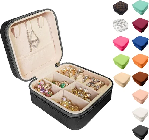 Joyero pequeño de viaje, mini joyero portátil de cuero, organizador de anillos, estuche organizador de anillos, cajas de regalo para niñas y