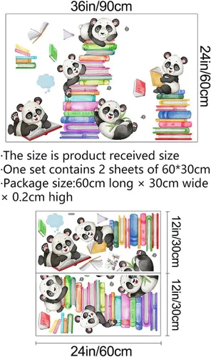 Miniatura 2 de Amaonm - Calcomanía de pared de libro de lectura de panda feliz de dibujos animados, calcomanías educativas, decoración artística para niños, niños