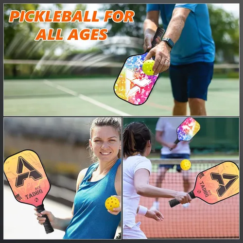 Miniatura 5 de TADHG Juego de 2 paletas de pickleball ligeras de 8.4 onzas con núcleo de panal de abeja, superficie apta para giros, 4 bolas