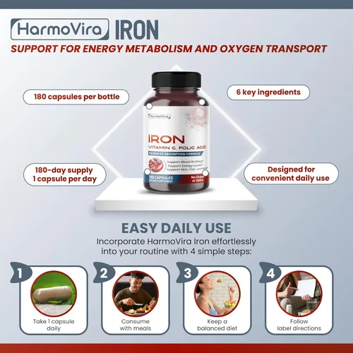 Miniatura 5 de Hierro liposomal con vitamina C, ácido fólico, B12, B6, B1 - Apoya la energía y la formación de glóbulos rojos - Fórmula suave - 180 cápsulas - Sin