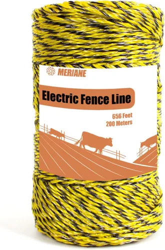 MERIANE Alambre eléctrico para valla de 1/8 pulgadas, 656 pies/656.2 ft, resistente al desgaste UV, resistente a la corrosión, 6 hilos de acero