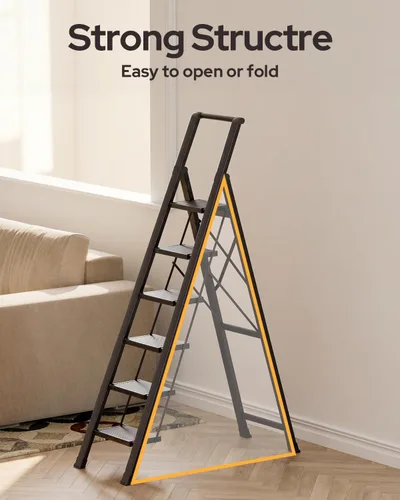 Miniatura 9 de Escalera de 6 escalones para techo de 12 pies de alto, taburete plegable de aluminio ligero con cómodo agarre, escaleras con pedal antideslizante