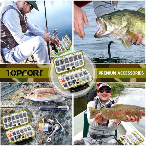 Miniatura 7 de TOPFORT Kit de 187/343 piezas de accesorios de pesca, Caja de aparejos de pesca organizada con aparejos incluidos, anzuelos de pesca, pesas de Kit