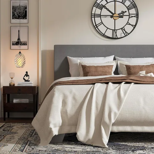 Miniatura 13 de WEEWAY Base de cama de plataforma tapizada completa con cabecero ajustable y listones de madera fuertes, base de colchón resistente, no necesita