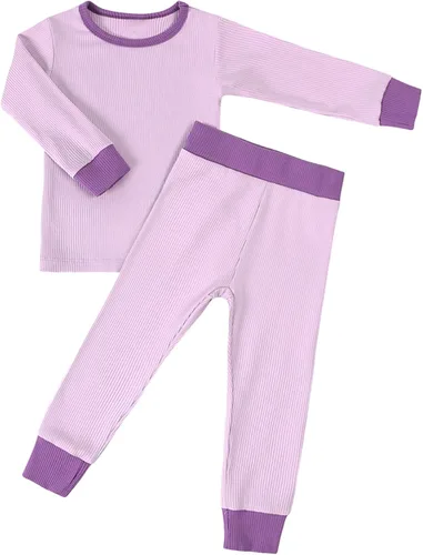 OPAWO Pijama de bambú para niños pequeños, camiseta acanalada y pantalones de 2 piezas para niña, ropa de otoño para bebé, ropa de invierno de 1 a 7