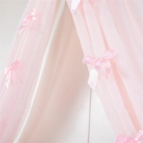Miniatura 6 de Lotus Karen - Toldo de princesa para cama de niñas, cortina de cama de gasa con decoración de corona metálica, lazos rosas bonitos para ropa de cama