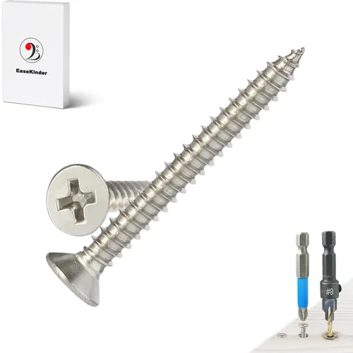 Miniatura 20 de Tornillos para madera, 60 tornillos Phillips de cabeza plana, tornillos de acero inoxidable 304 con kit de avellanado de madera ajustable