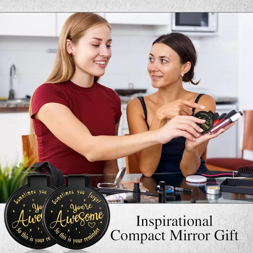 Miniatura 3 de Huwena 100 piezas de espejo compacto inspirador a granel, mini regalos para mujer, espejo redondo de bolsillo, regalos de agradecimiento para Negro
