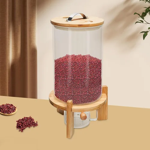 Miniatura 8 de Dispensador de cereales de 7.5 L, dispensador de granos, cubo de vidrio para encimera, recipiente grande de almacenamiento de arroz para alimentos