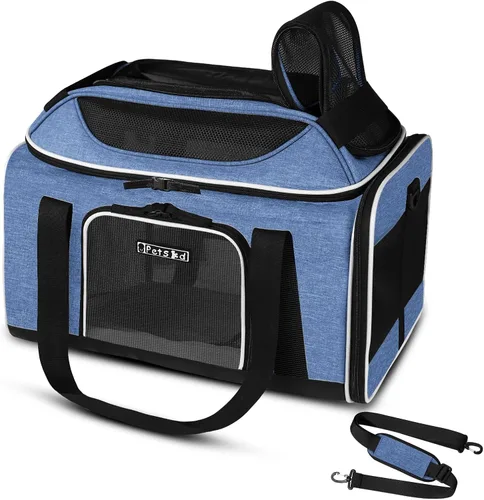 Miniatura 11 de Petskd Transportador de mascotas extensible superior de 17 x 11 x 9.5 pulgadas, aprobado por aerolíneas de Alaska, transportador de lados suaves